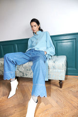 Denim Pants with scallop edge 50% off