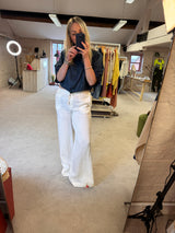 Linen Palazzo Trousers - White - 40% off