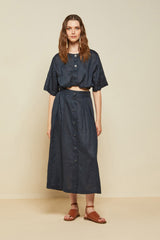 Linen Long Skirt - Navy - 40% off